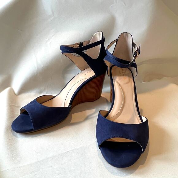 Cole Haan Sadie wedge sandal in marine blue nubuck - Women's size 9.5 - Picture 1 of 12